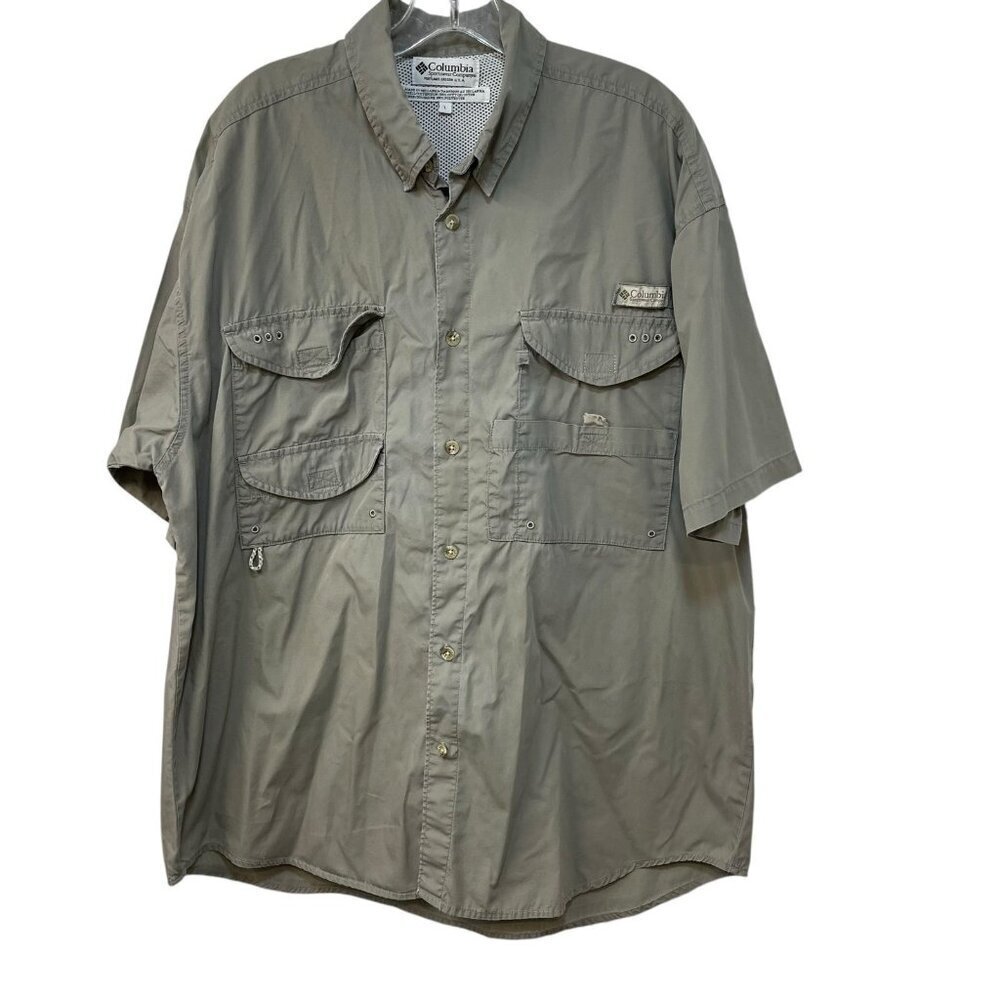 Vintage Columbia PFG Technical Fishing Button Down Shirt Green Cotton Size Large